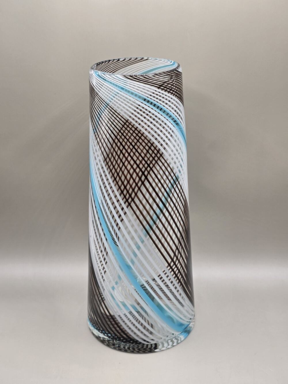 Dino Martens Aureliano Toso Murano Glass Vase Mezza Filigrana Blue White...
